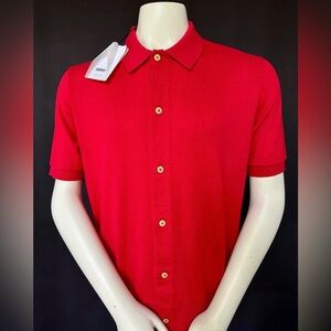 Highsnobiety Red Knit Short Sleeve Button Up Polo